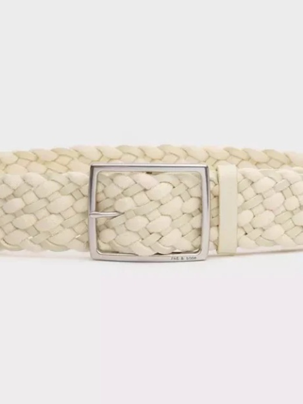 Braided Cream Leather Belt with Silver Buckle